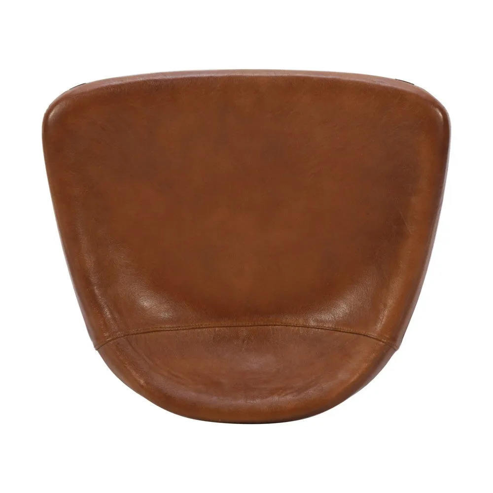 26 Inch Counter Height Bar Stool, Genuine Leather Bucket Seat, Metal, Brown, Black By The Urban Port
