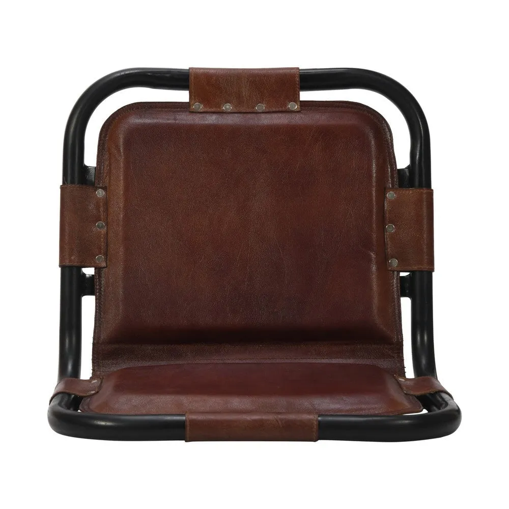 31 Inch Bar Height Chair, Genuine Leather Upholstery, Metal Frame, Brown, Black By The Urban Port