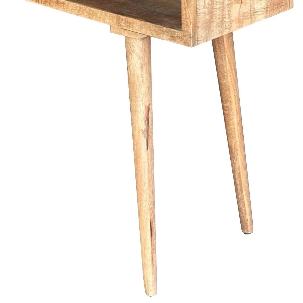 48 Inch Minimalist Mango Wood Desk, 2 Compartments, Splayed Legs, Weathered Oak Brown By The Urban Port