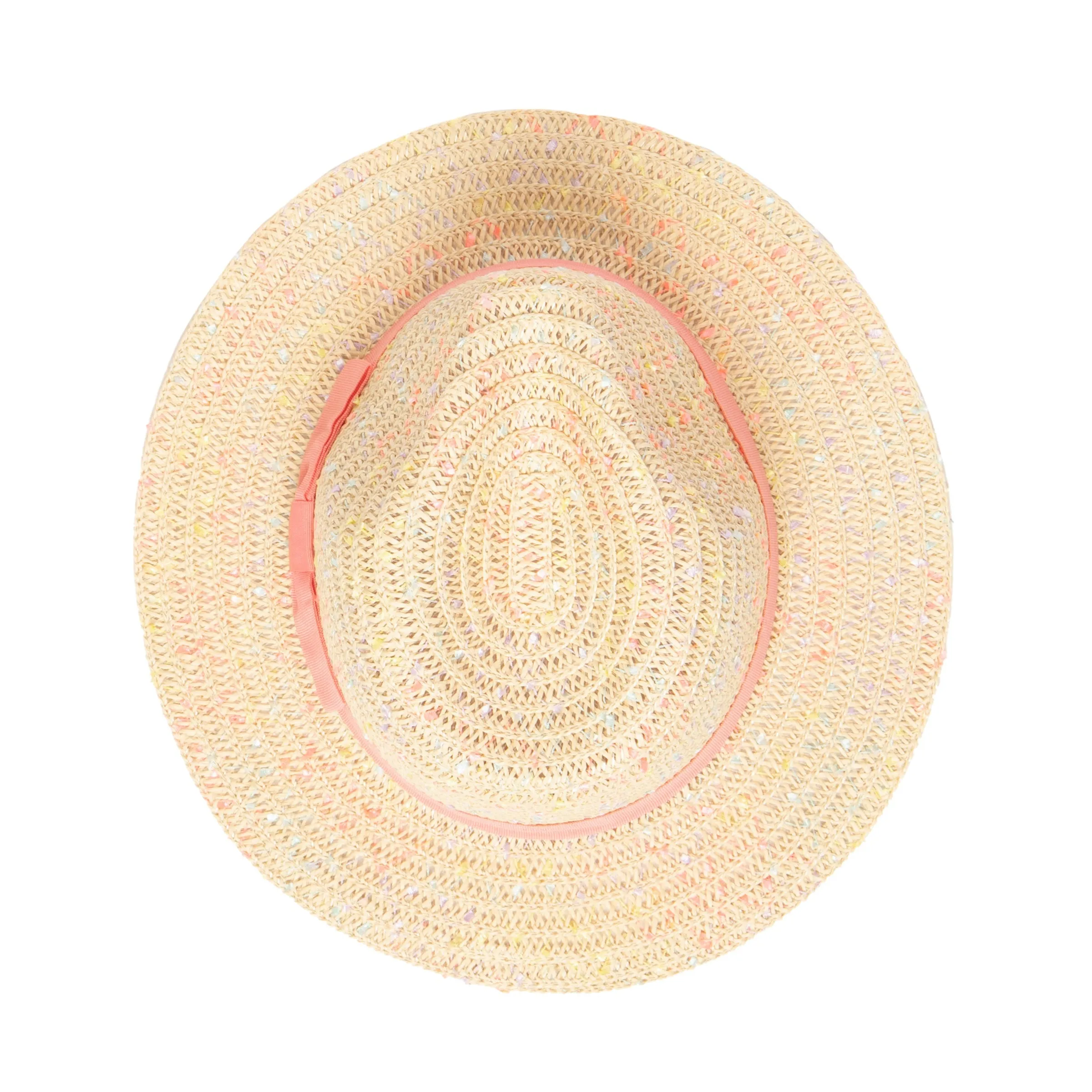 5-7 Yr Kid's Paperbraid Multi-color Fedora with Blush Band/Bow