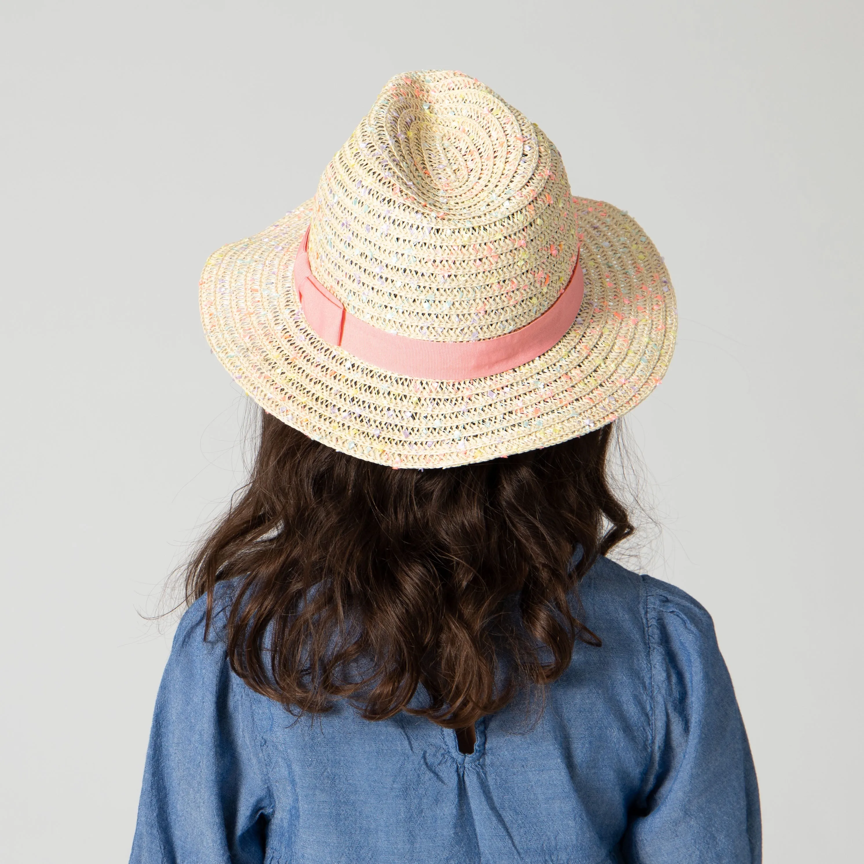 5-7 Yr Kid's Paperbraid Multi-color Fedora with Blush Band/Bow