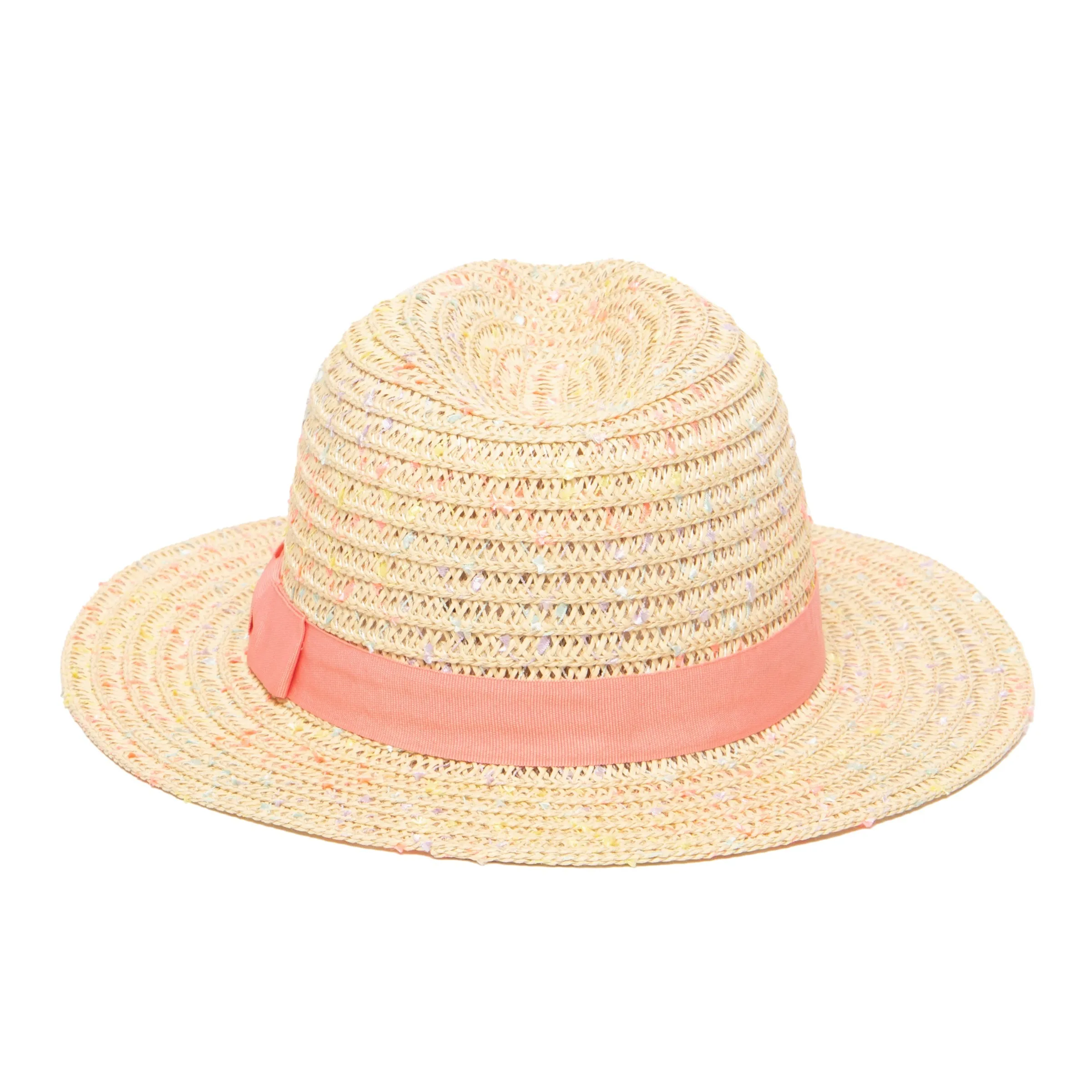 5-7 Yr Kid's Paperbraid Multi-color Fedora with Blush Band/Bow