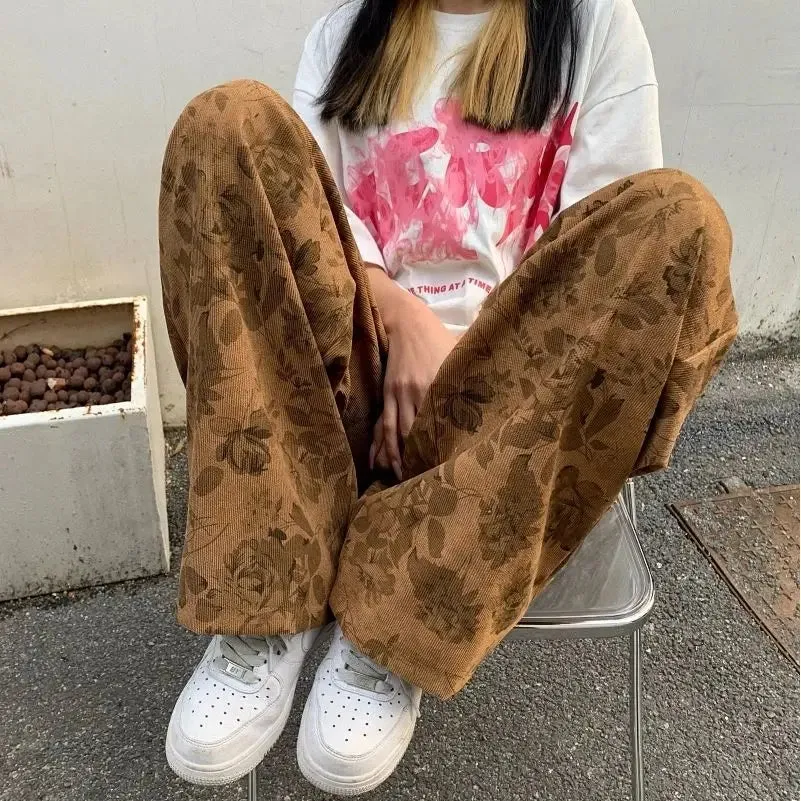 Aidase American Men and Women Trendy and Personalized Straight Tube Spring/summer Thin Print Loose Couple Retro Wide Leg Casual Pants