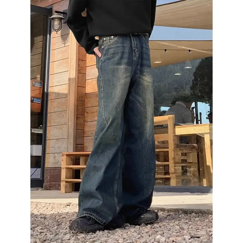 Aidase American Street Retro Washed Jeans Men and Women Trendy Hip-hop Straight Leg Loose and Personalized Wide Leg Casual Pants Y2k