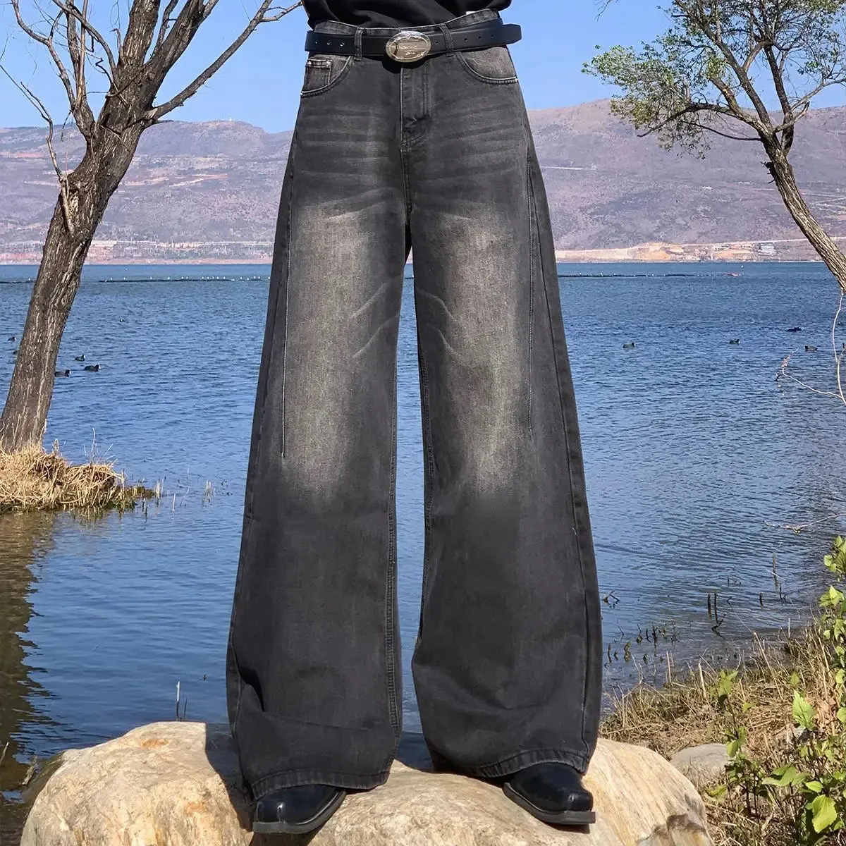 Aidase American Street Retro Washed Jeans Men and Women Trendy Hip-hop Straight Leg Loose and Personalized Wide Leg Casual Pants Y2k
