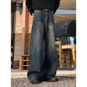 Aidase American Street Retro Washed Jeans Men and Women Trendy Hip-hop Straight Leg Loose and Personalized Wide Leg Casual Pants Y2k