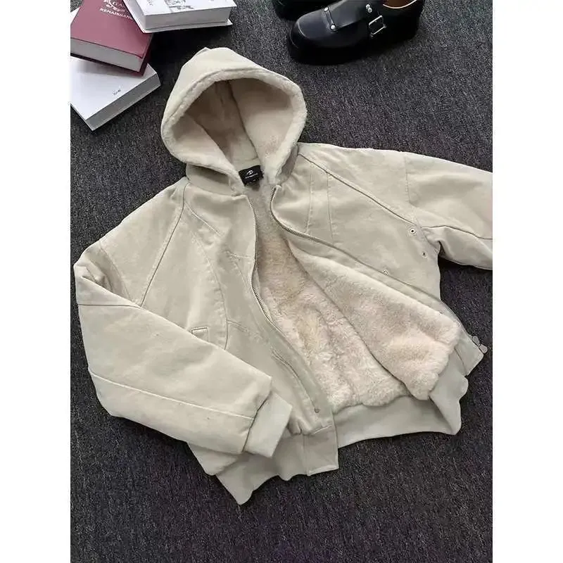 Aidase American Style Trendy Personalized Thick Men and Women Retro Hooded Sweatshirt for Couples Loose Casual for Autumn and Winter