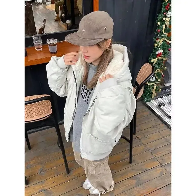 Aidase American Style Trendy Personalized Thick Men and Women Retro Hooded Sweatshirt for Couples Loose Casual for Autumn and Winter
