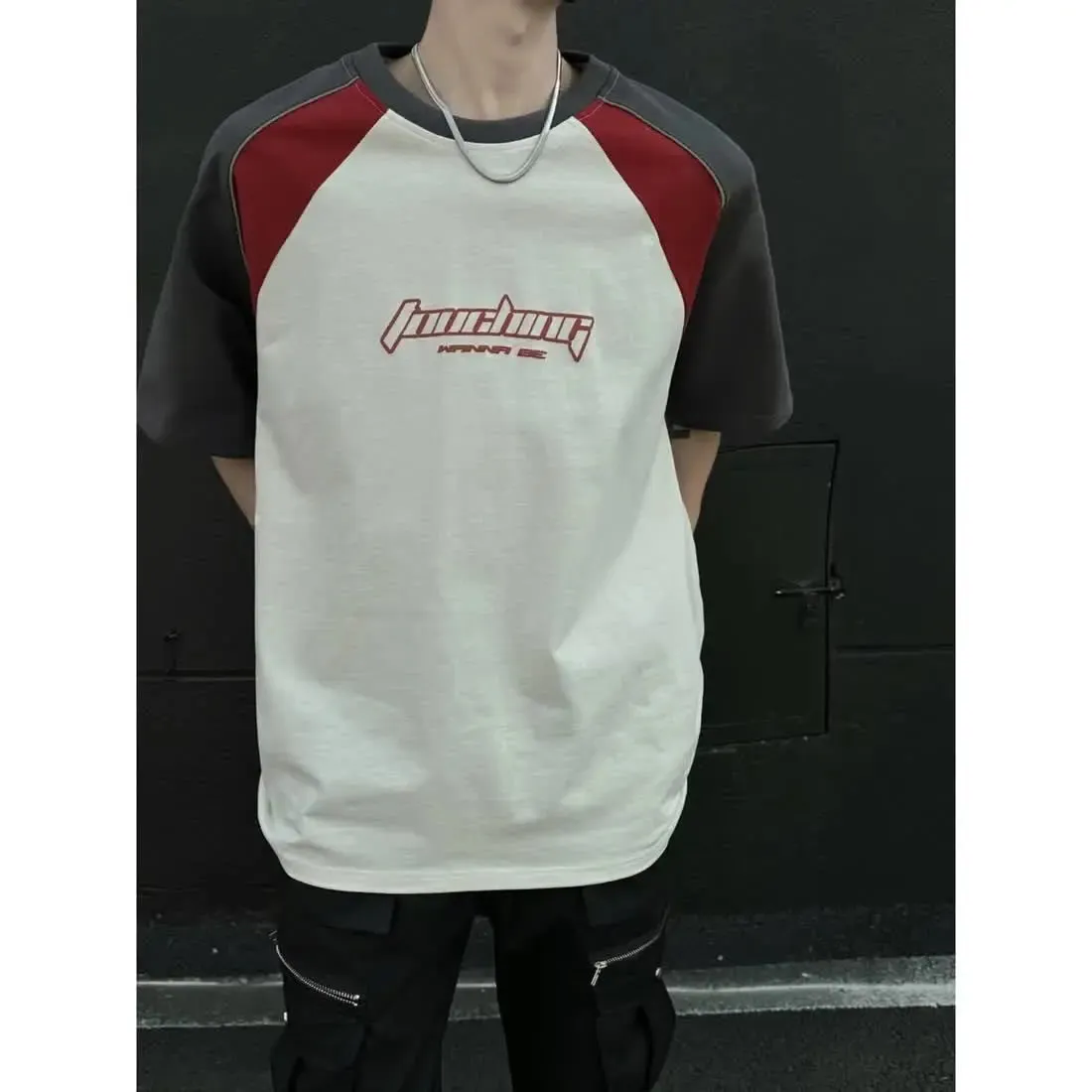 Aidase Summer New High Street Trendy Splicing Round Neck Short Sleeve Men and Women Retro Letter Printed Loose Casual T-shirt Top y2k