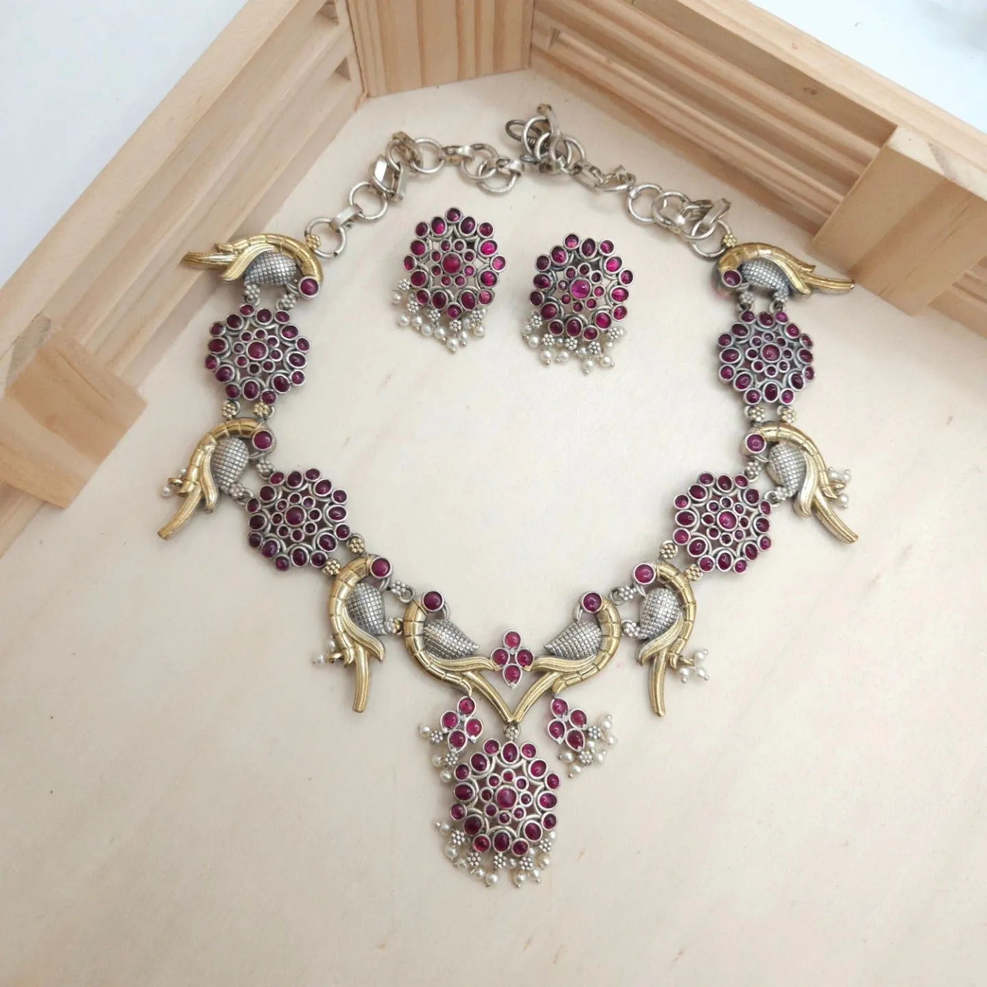 Alicia dual tone Gold and Silver Hasli necklace set