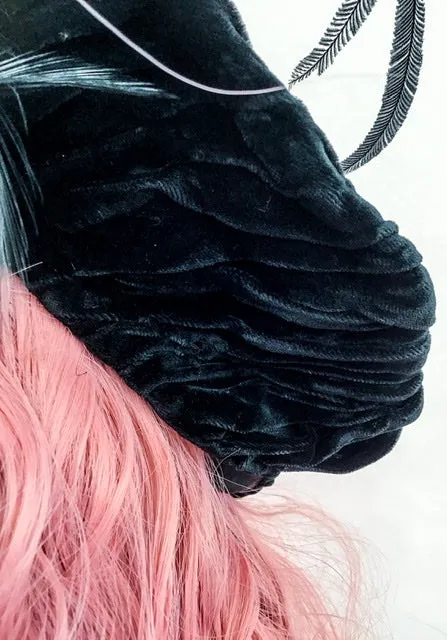 Antique Edwardian Libertys Black Velvet Feather Halo Hat Beret