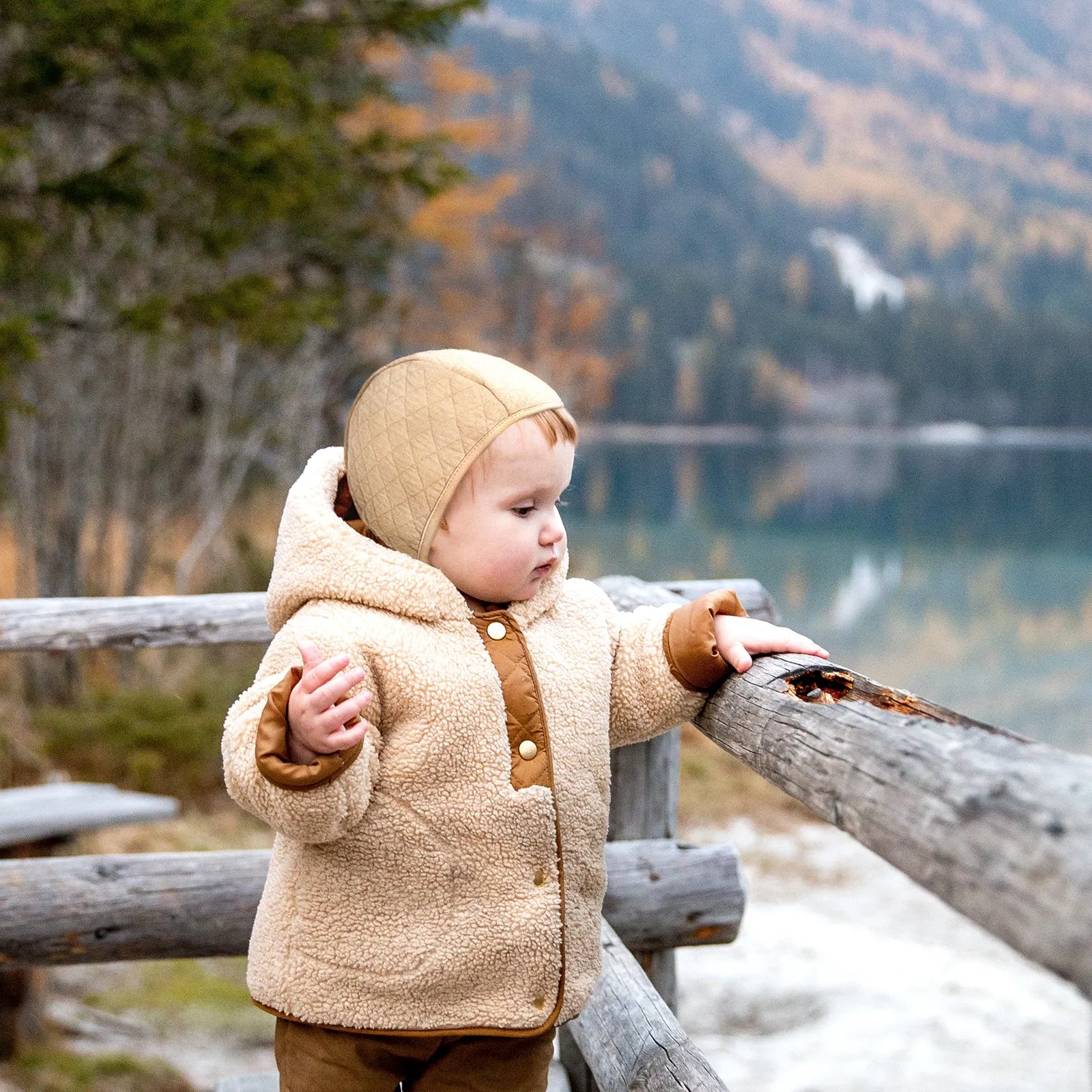 Baby Cozy Quilted Bonnet Cotton Pilot Cap Hat | Beige
