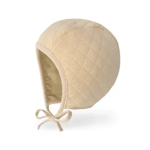 Baby Cozy Quilted Bonnet Cotton Pilot Cap Hat | Beige