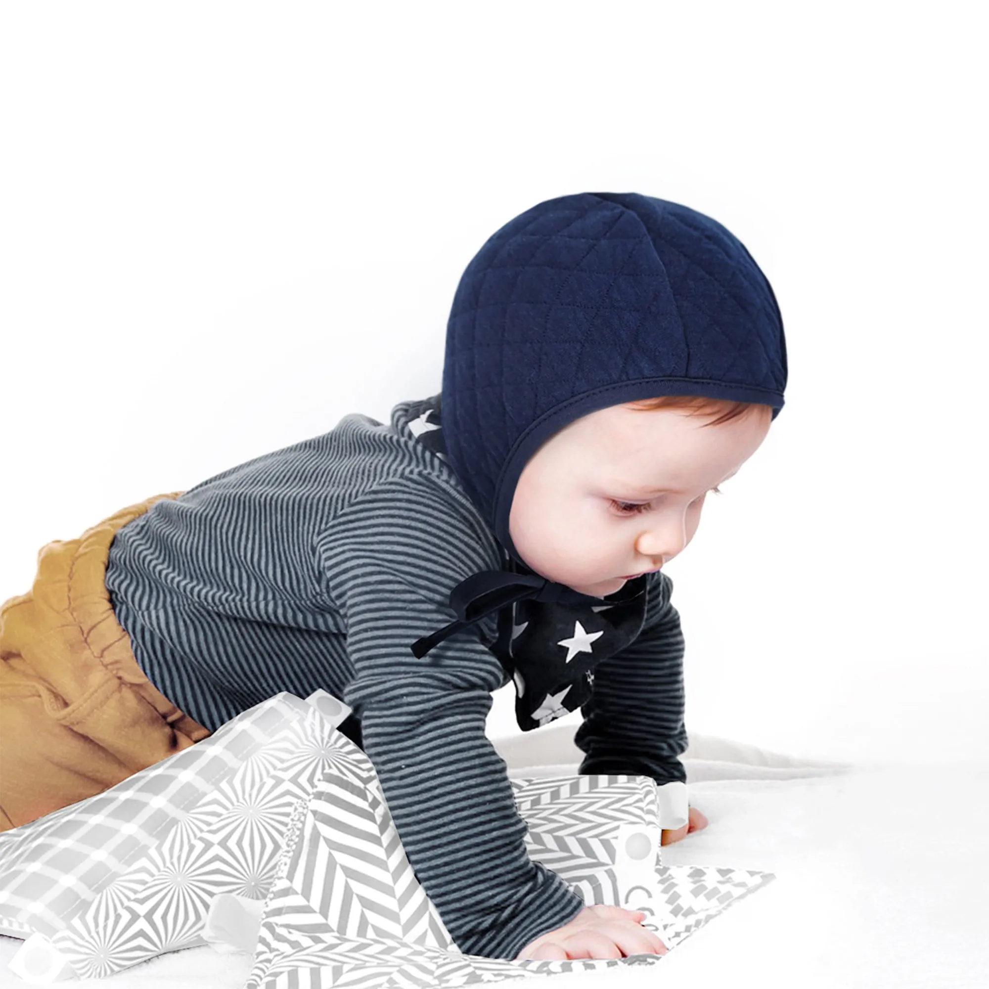 Baby Cozy Quilted Bonnet Cotton Pilot Cap Hat | Beige