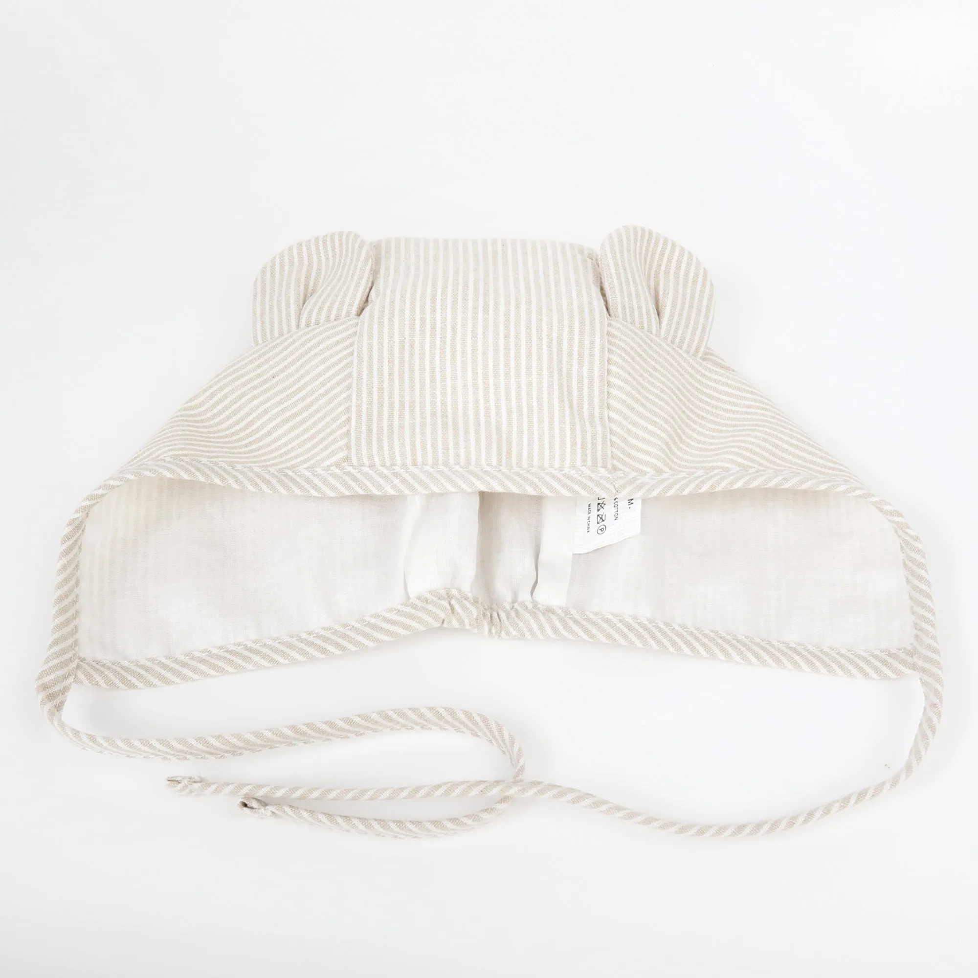 Baby Muslin Lined Stripe Bear Bonnet Hat | Beige