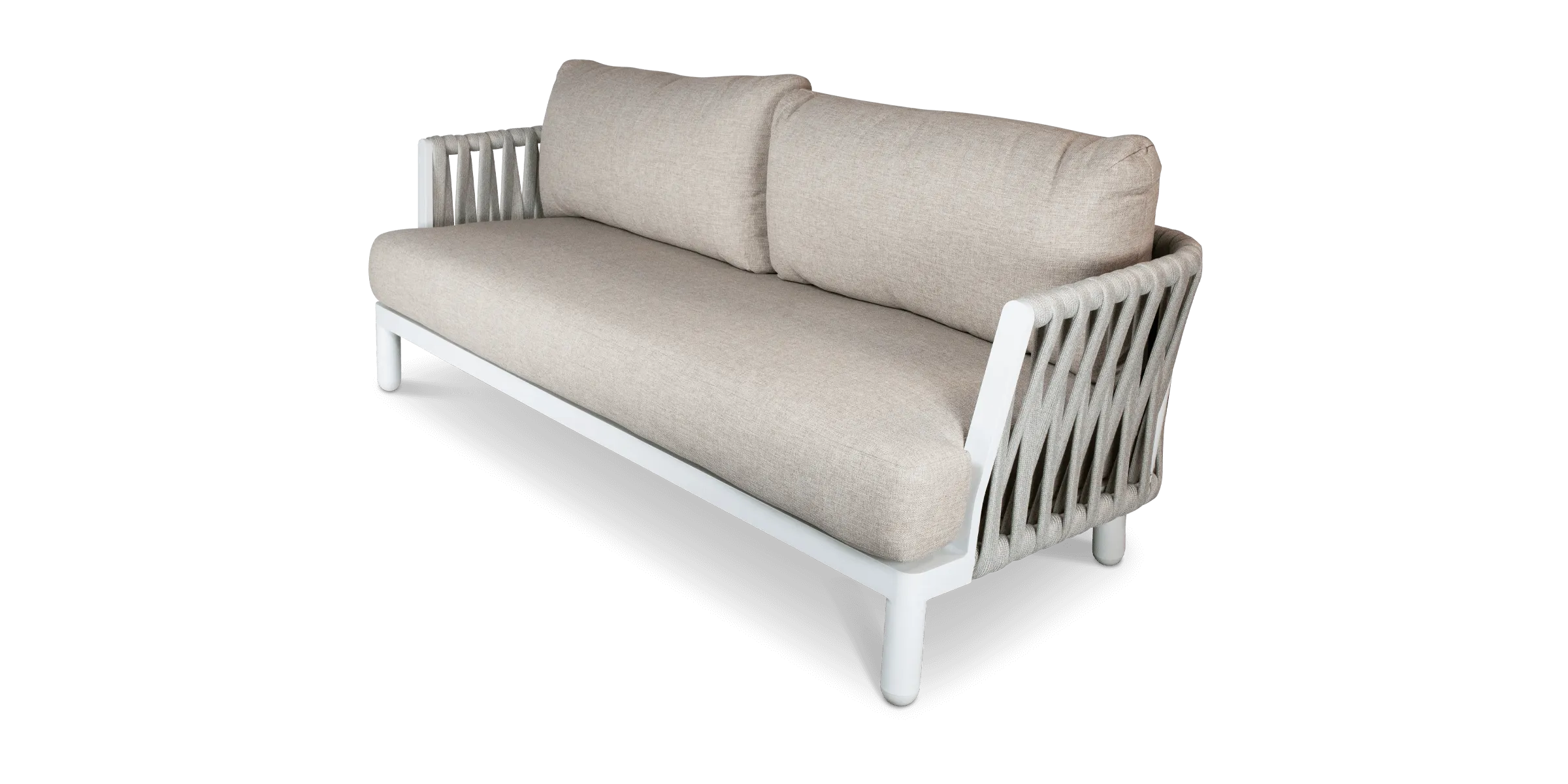 Bermuda 3 Seater with Sahara Sand Olefin Rope, Stone Olefin Cushions and Aluminium Frame