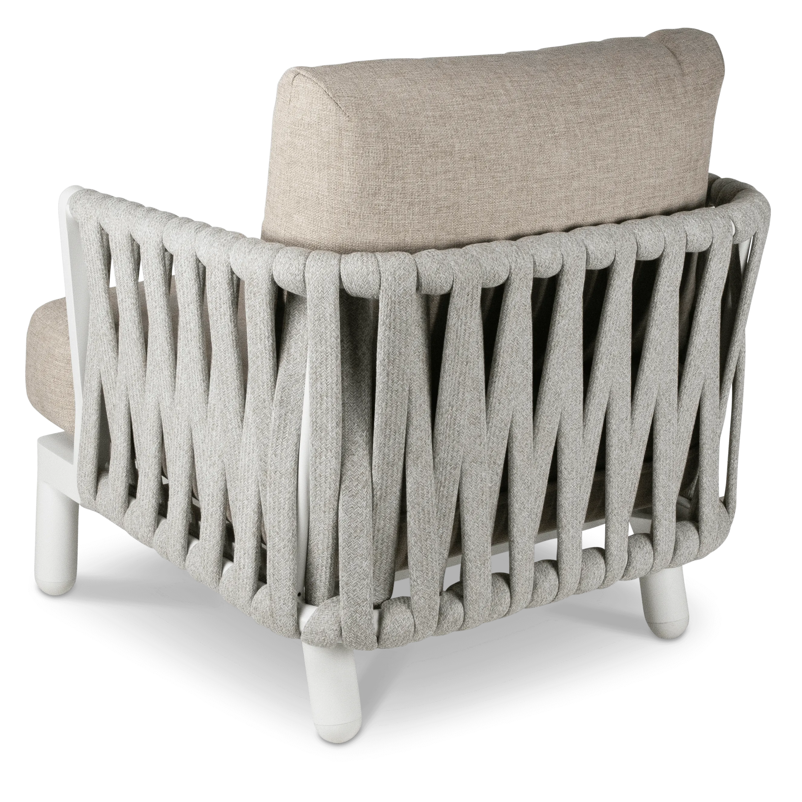 Bermuda 4pc Lounge with Sahara Sand Olefin Rope, Stone Olefin Cushions and Aluminium Frame
