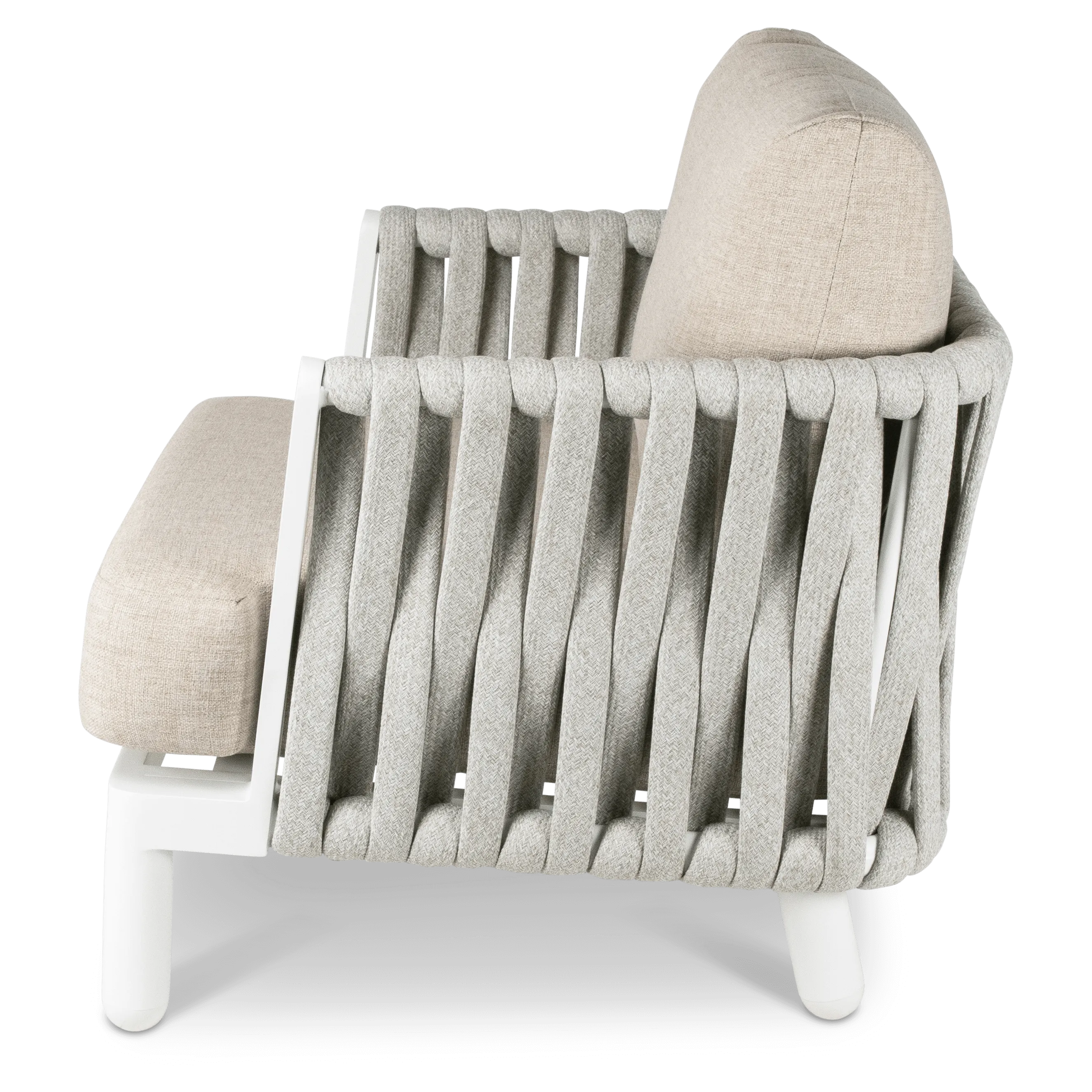 Bermuda 4pc Lounge with Sahara Sand Olefin Rope, Stone Olefin Cushions and Aluminium Frame