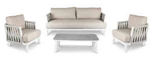 Bermuda 4pc Lounge with Sahara Sand Olefin Rope, Stone Olefin Cushions and Aluminium Frame