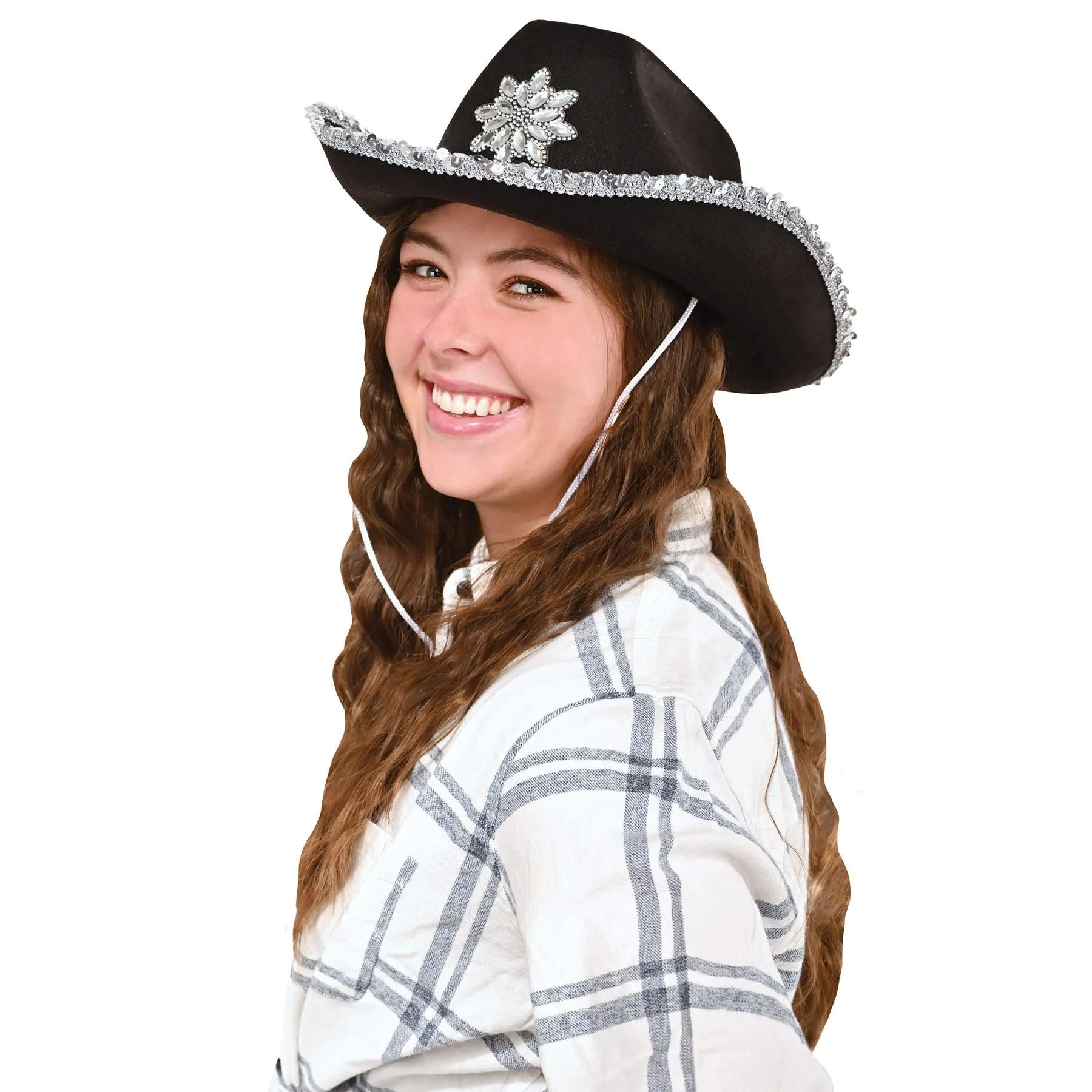 Black Felt Cowgirl Hat with Gemstones (6 Per Case)