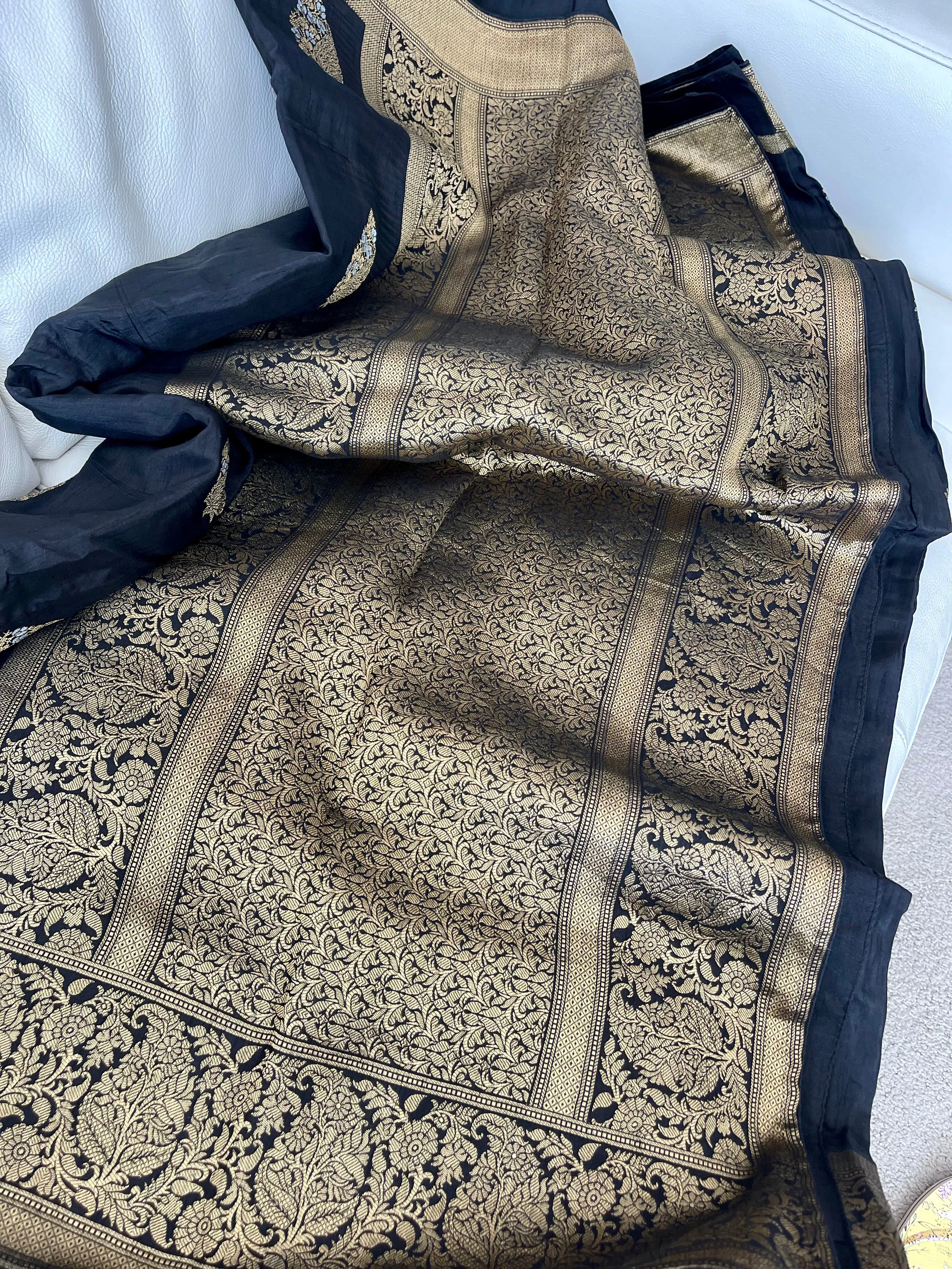 Black, Gold, Silver Dual Tone Muga Silk Saree