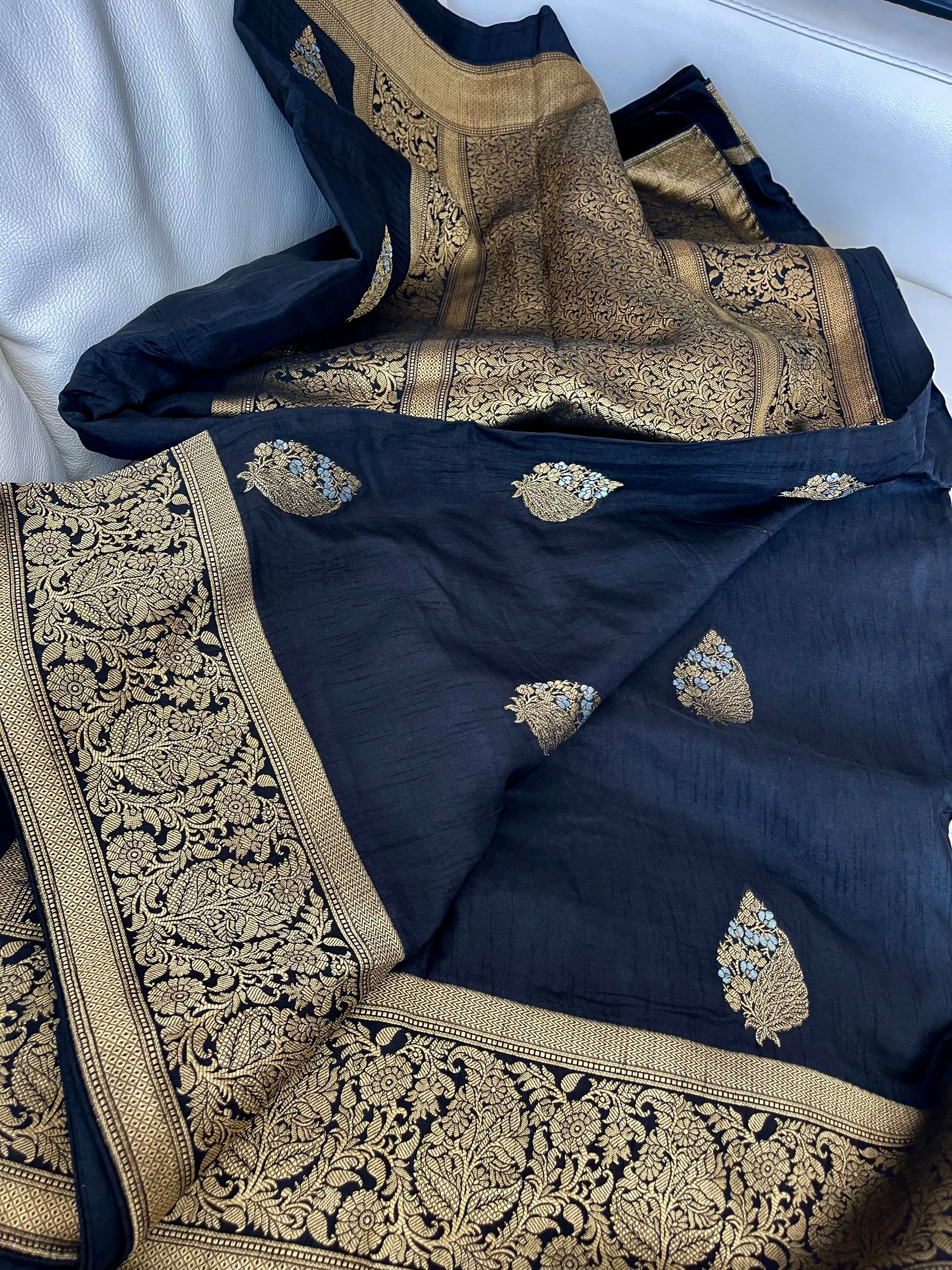 Black, Gold, Silver Dual Tone Muga Silk Saree