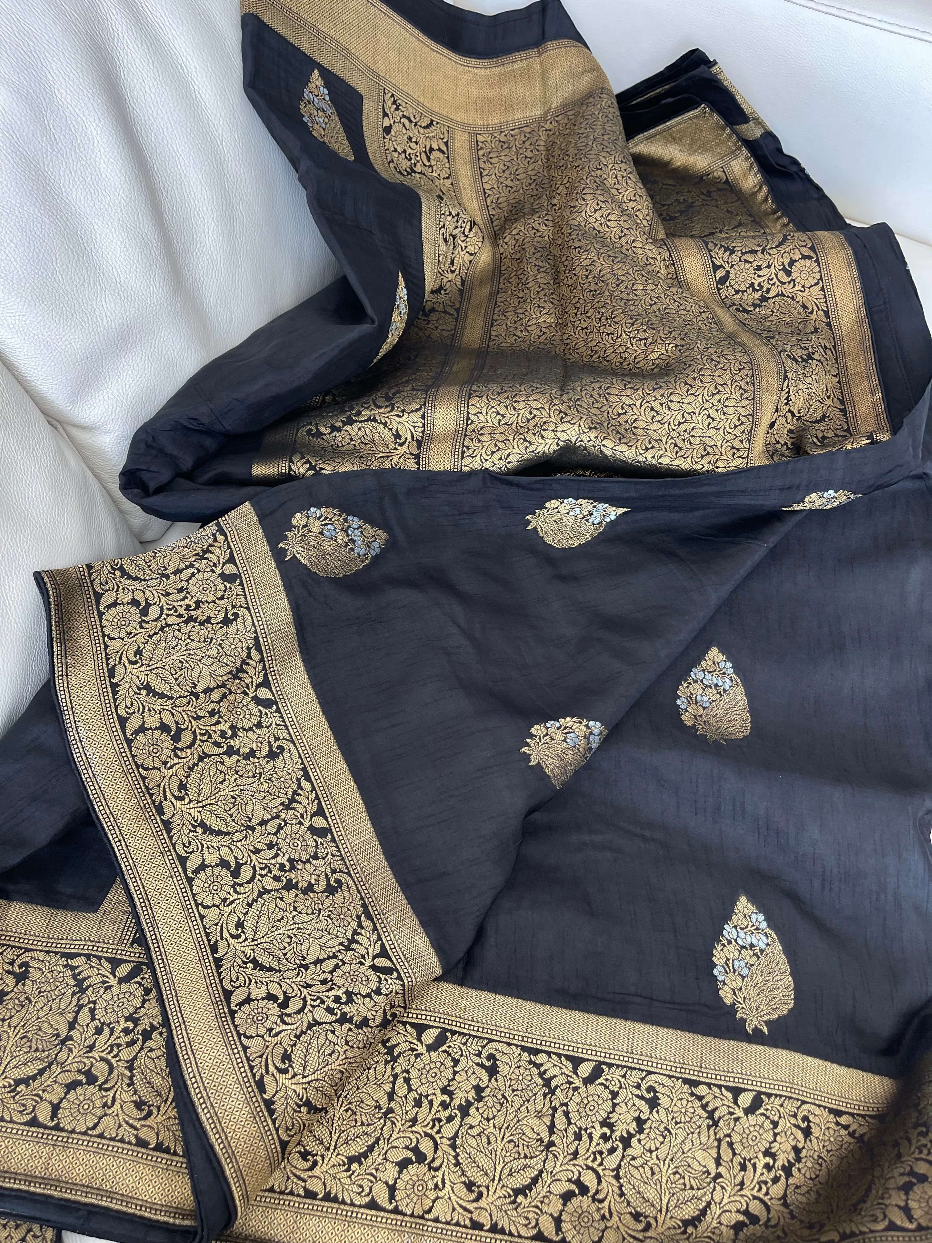 Black, Gold, Silver Dual Tone Muga Silk Saree
