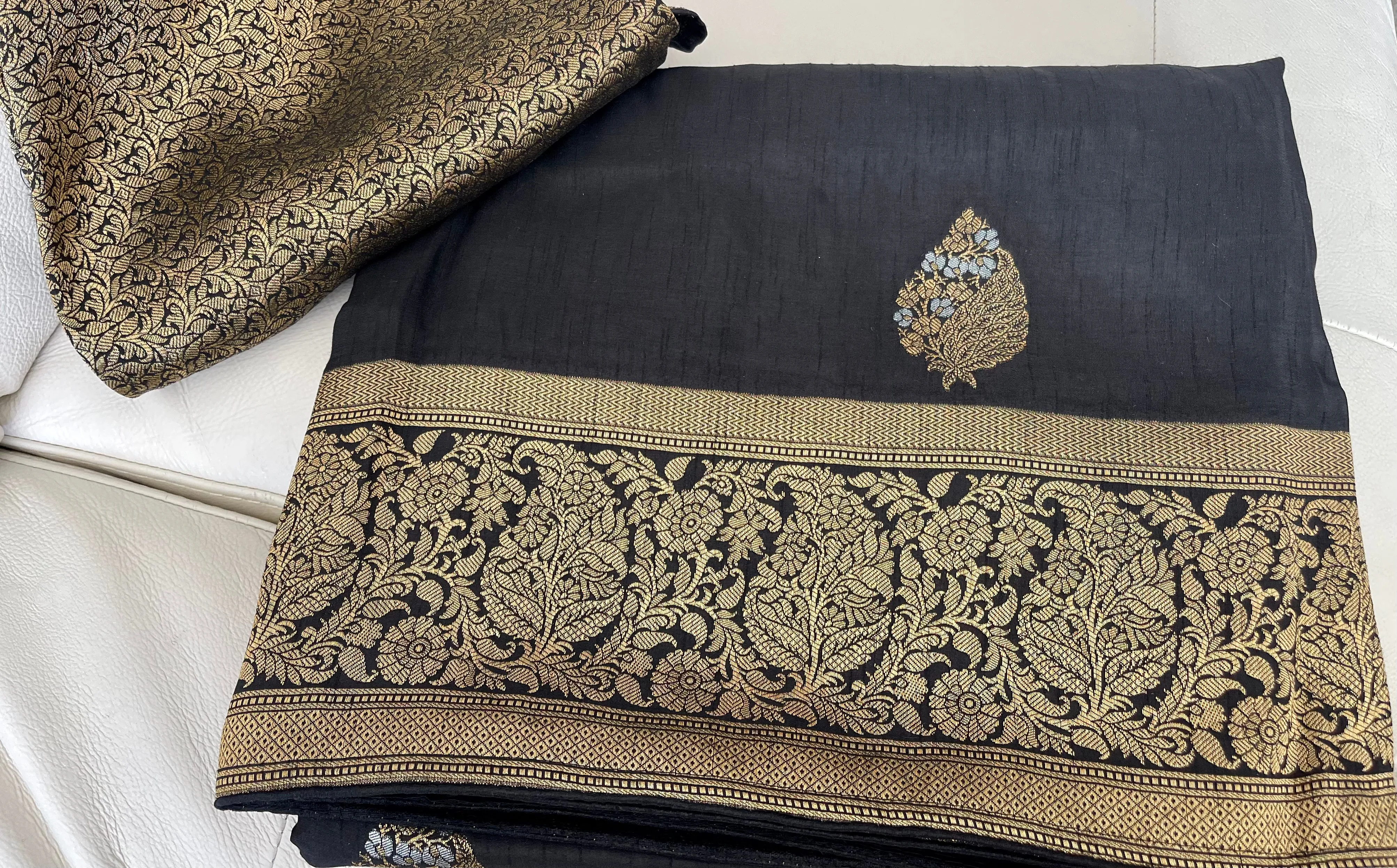 Black, Gold, Silver Dual Tone Muga Silk Saree