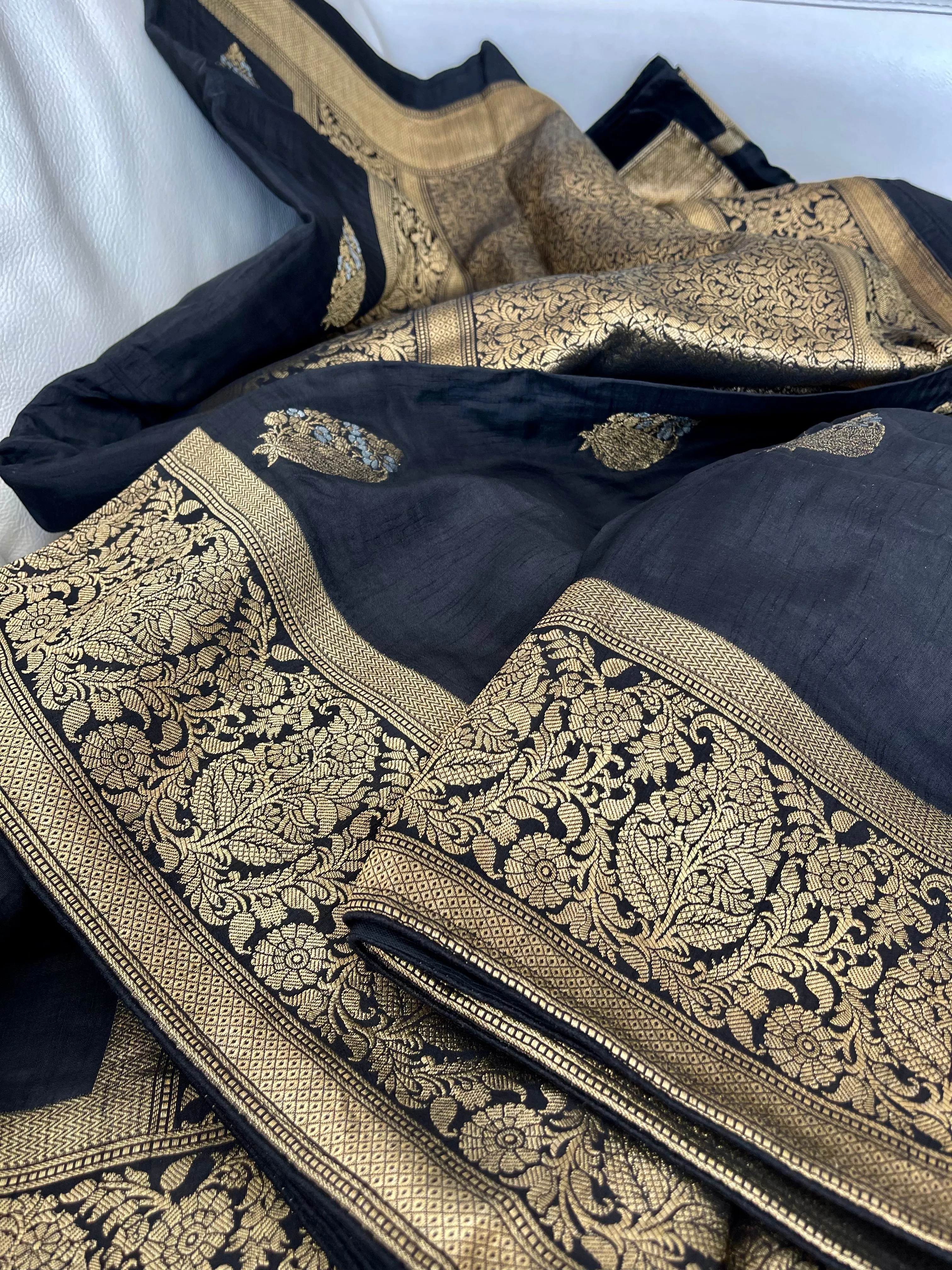 Black, Gold, Silver Dual Tone Muga Silk Saree
