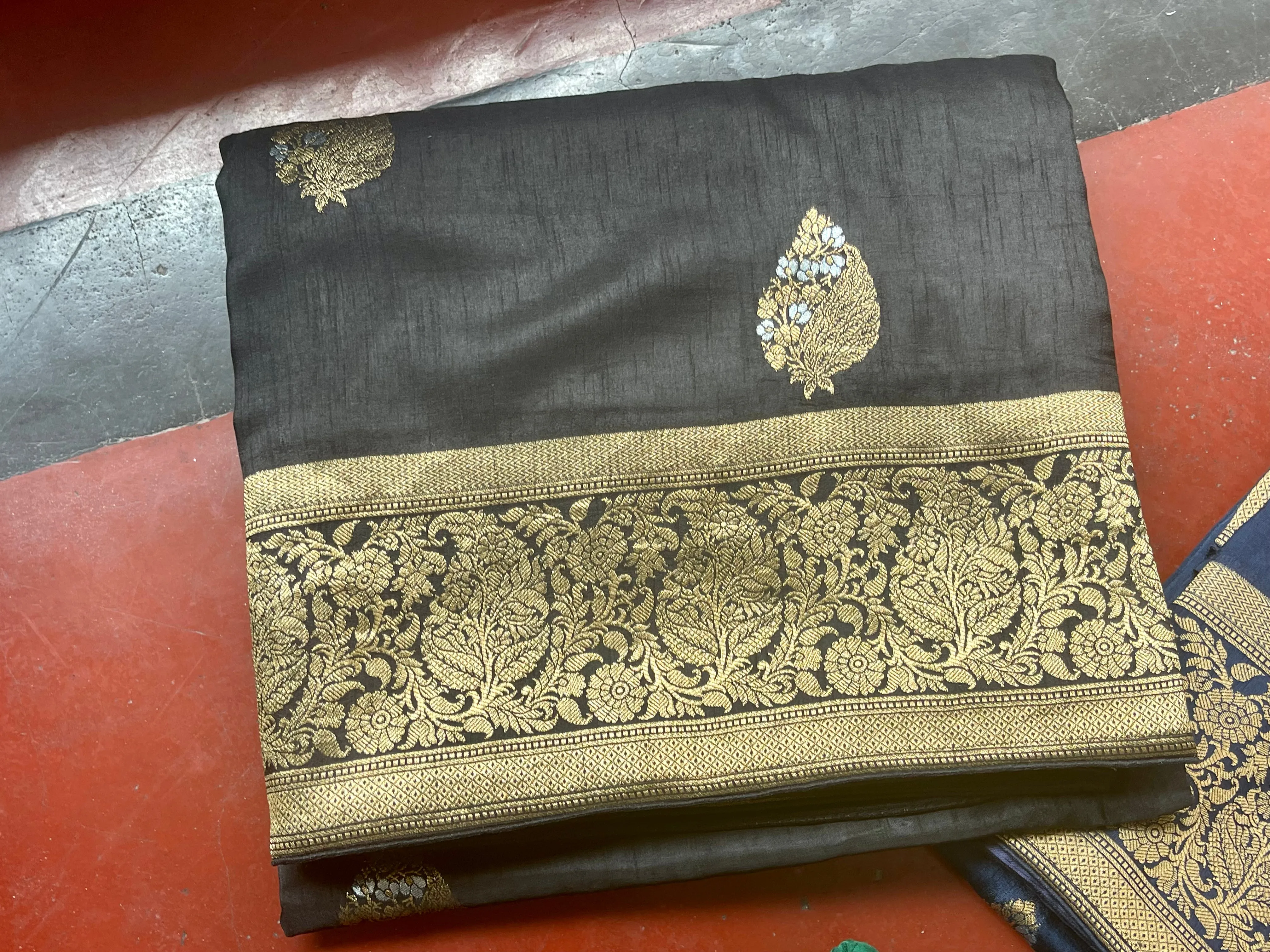 Black, Gold, Silver Dual Tone Muga Silk Saree