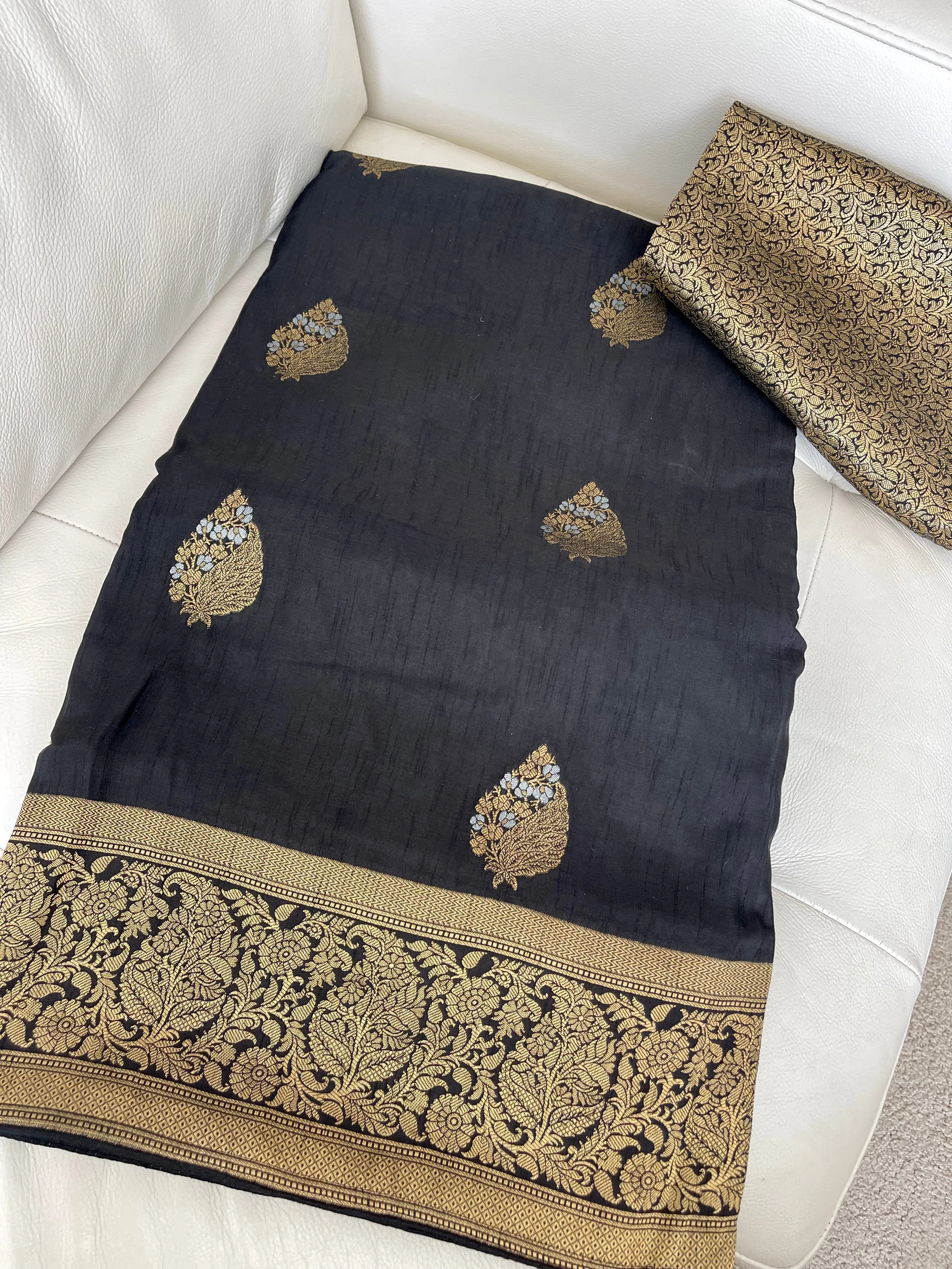 Black, Gold, Silver Dual Tone Muga Silk Saree