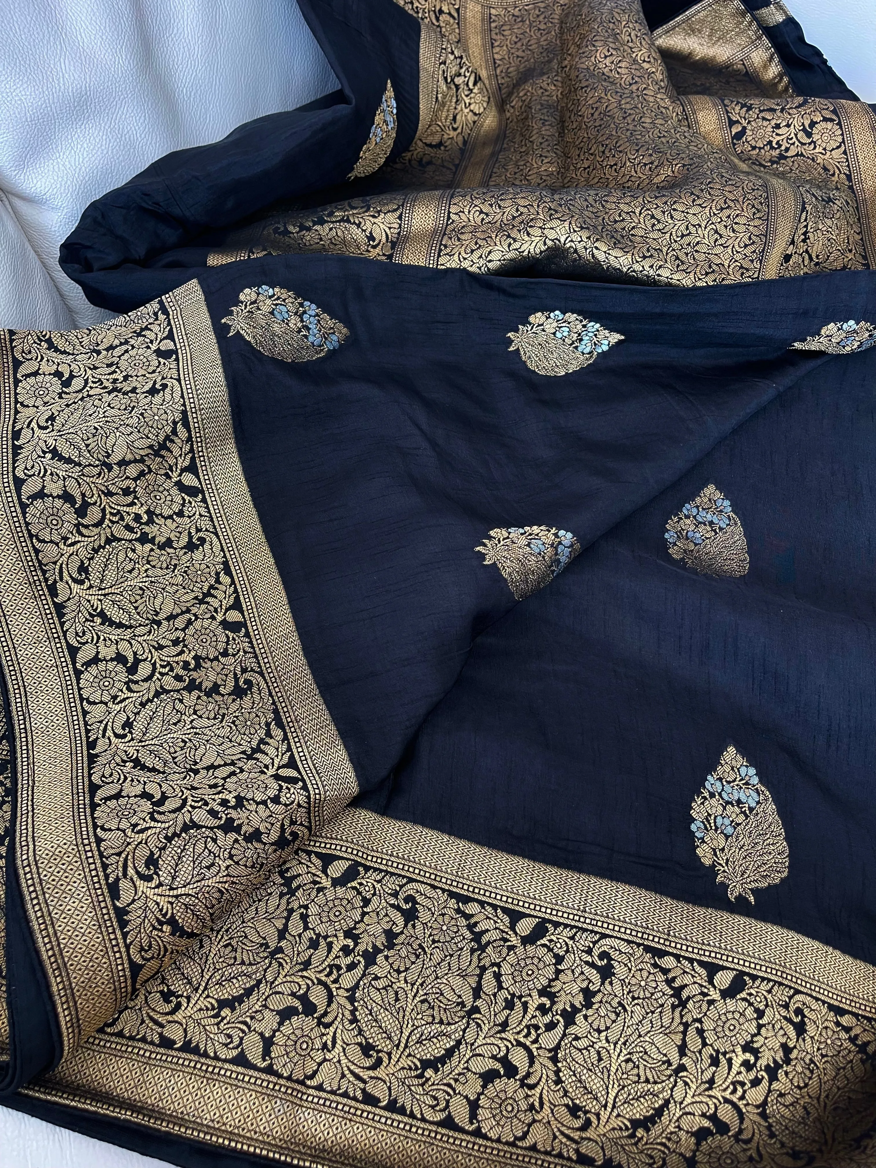 Black, Gold, Silver Dual Tone Muga Silk Saree