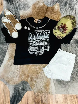 Black Vintage Racing Club Cropped Graphic Tee