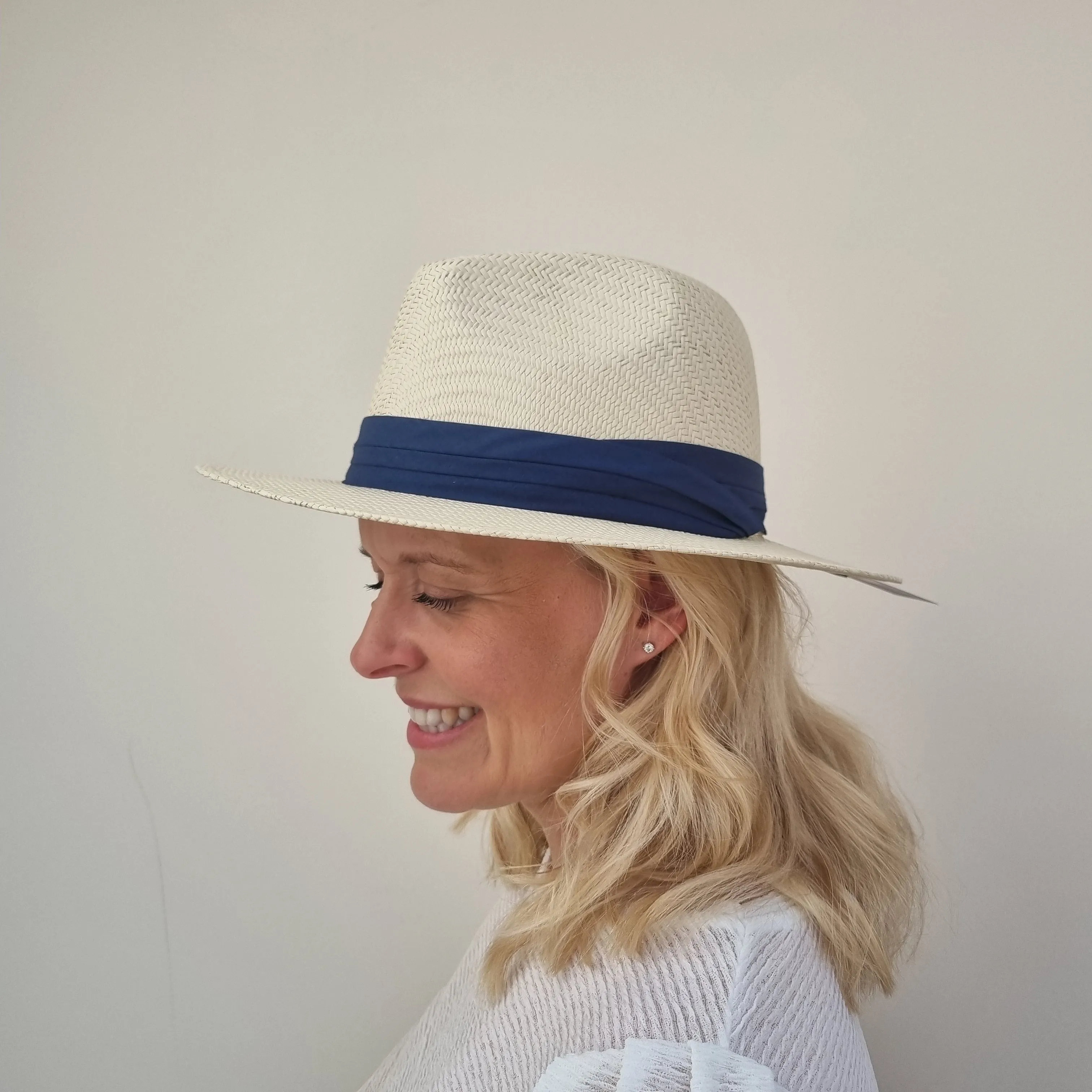 Boardmans Panama Straw Hat with Navy Band