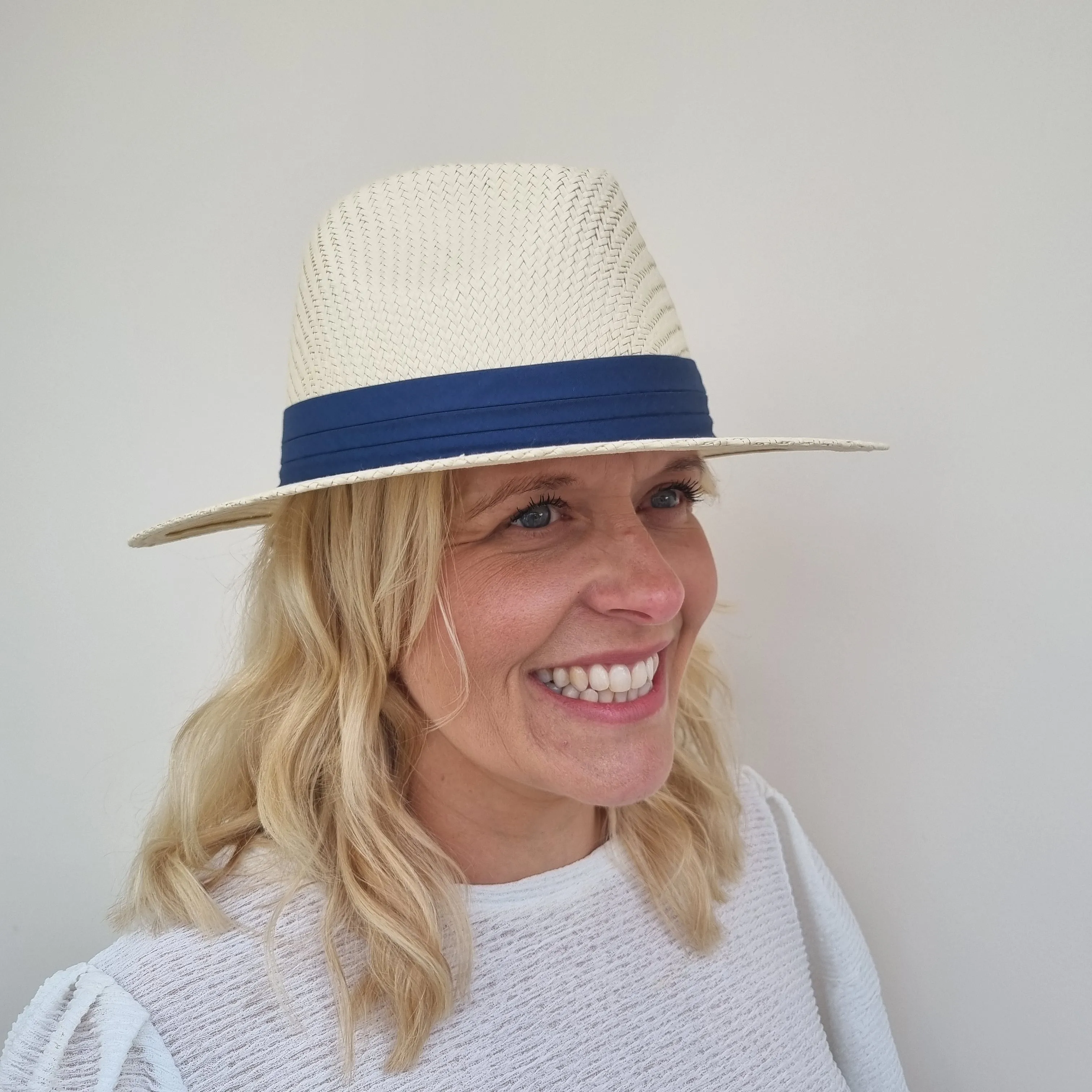 Boardmans Panama Straw Hat with Navy Band