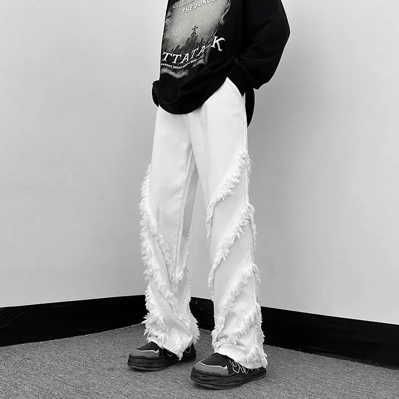 Bonsir American High Street Hip Hop Men and Women Trendy Personality Hairy Straight leg Jeans Couple Loose Retro Casual Pants y2k