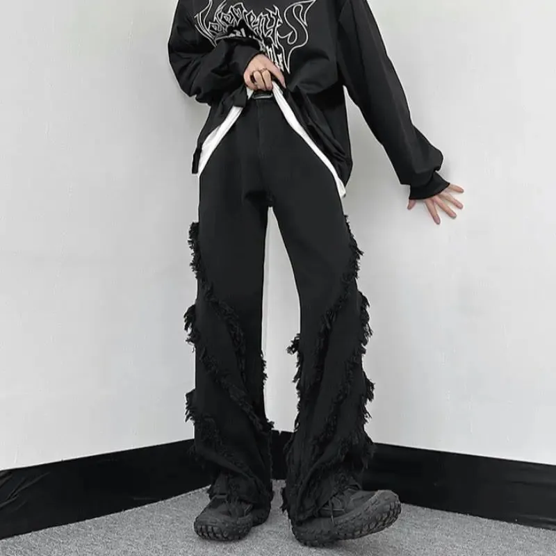 Bonsir American High Street Hip Hop Men and Women Trendy Personality Hairy Straight leg Jeans Couple Loose Retro Casual Pants y2k