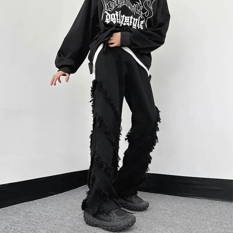 Bonsir American High Street Hip Hop Men and Women Trendy Personality Hairy Straight leg Jeans Couple Loose Retro Casual Pants y2k