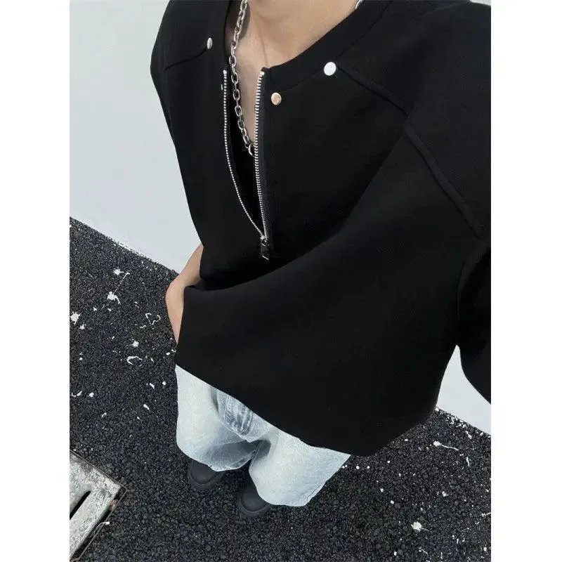 Bonsir American High Street Summer Men and Women Trendy Personalized Half Zipper Design Couple Loose Retro Casual Short sleeved T-shirt