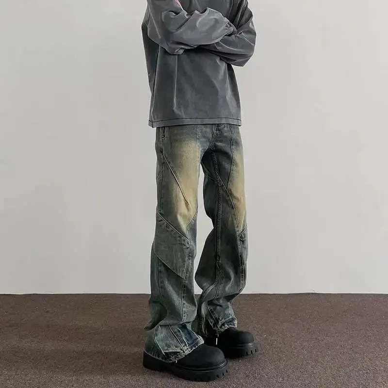 Bonsir American retro high street hip-hop men and women trendy personality straight leg jeans couple loose washed casual pants y2k