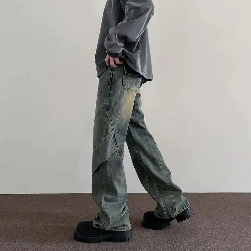 Bonsir American retro high street hip-hop men and women trendy personality straight leg jeans couple loose washed casual pants y2k