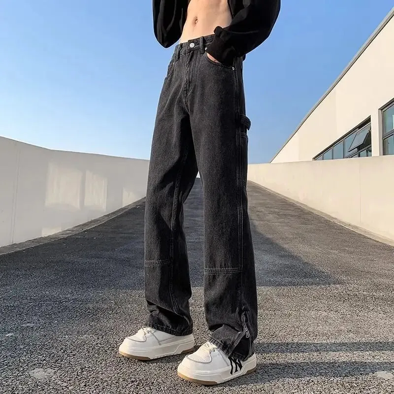 Bonsir American street hip-hop straight leg personalized design for men and women trendy loose leg jeans washed retro casual pants y2k
