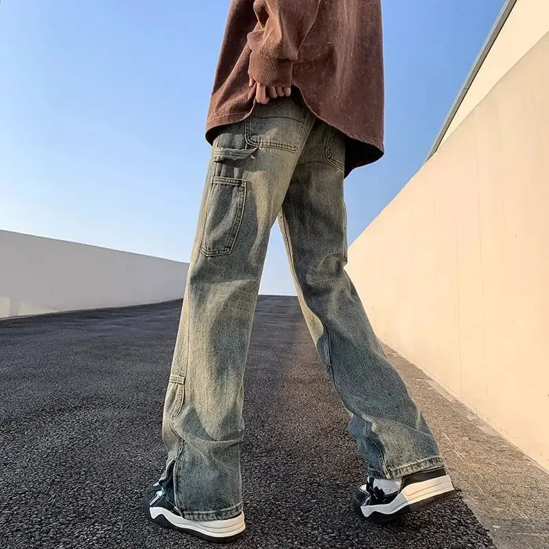 Bonsir American street hip-hop straight leg personalized design for men and women trendy loose leg jeans washed retro casual pants y2k