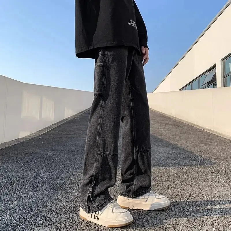 Bonsir American street hip-hop straight leg personalized design for men and women trendy loose leg jeans washed retro casual pants y2k