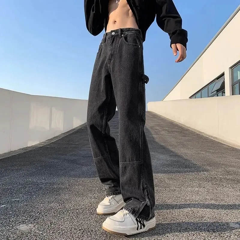 Bonsir American street hip-hop straight leg personalized design for men and women trendy loose leg jeans washed retro casual pants y2k