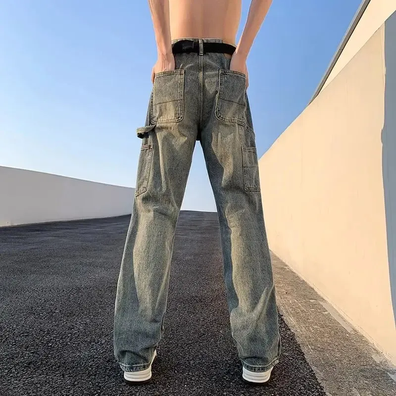 Bonsir American street hip-hop straight leg personalized design for men and women trendy loose leg jeans washed retro casual pants y2k
