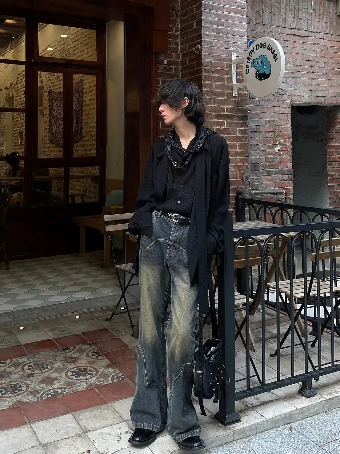 Bonsir American Street Men and Women Trendy Retro Straight Leg Wide Leg Casual Pants Autumn Micro Flare Ragged Edge Washed Jeans y2k