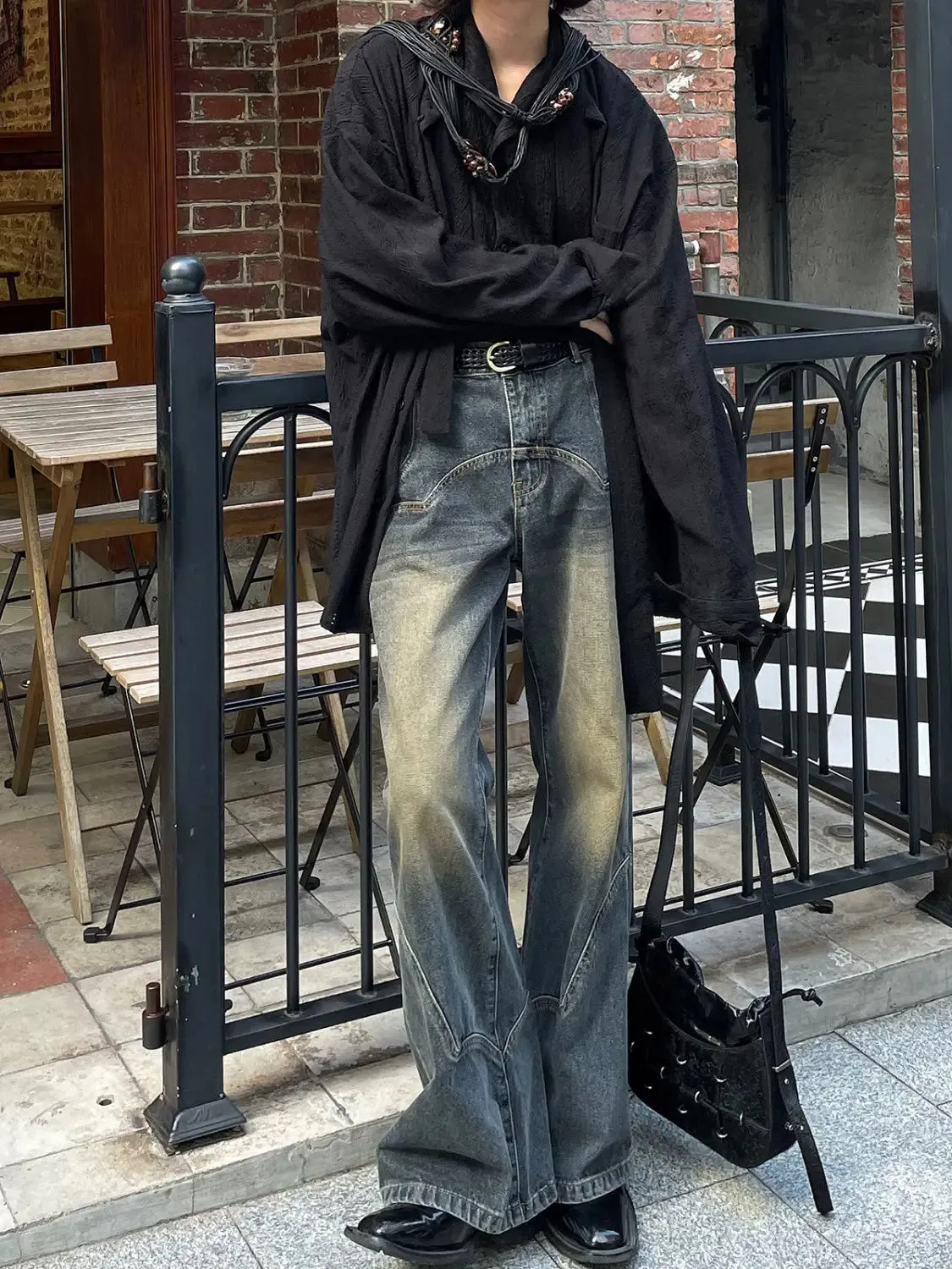 Bonsir American Street Men and Women Trendy Retro Straight Leg Wide Leg Casual Pants Autumn Micro Flare Ragged Edge Washed Jeans y2k