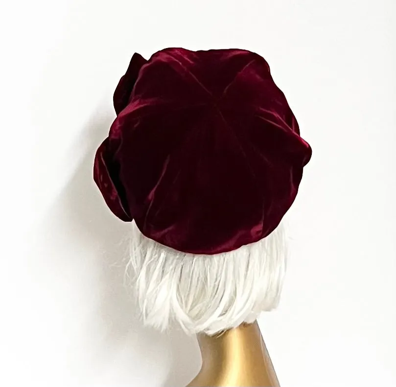 Burgundy Velvet Beret Bow