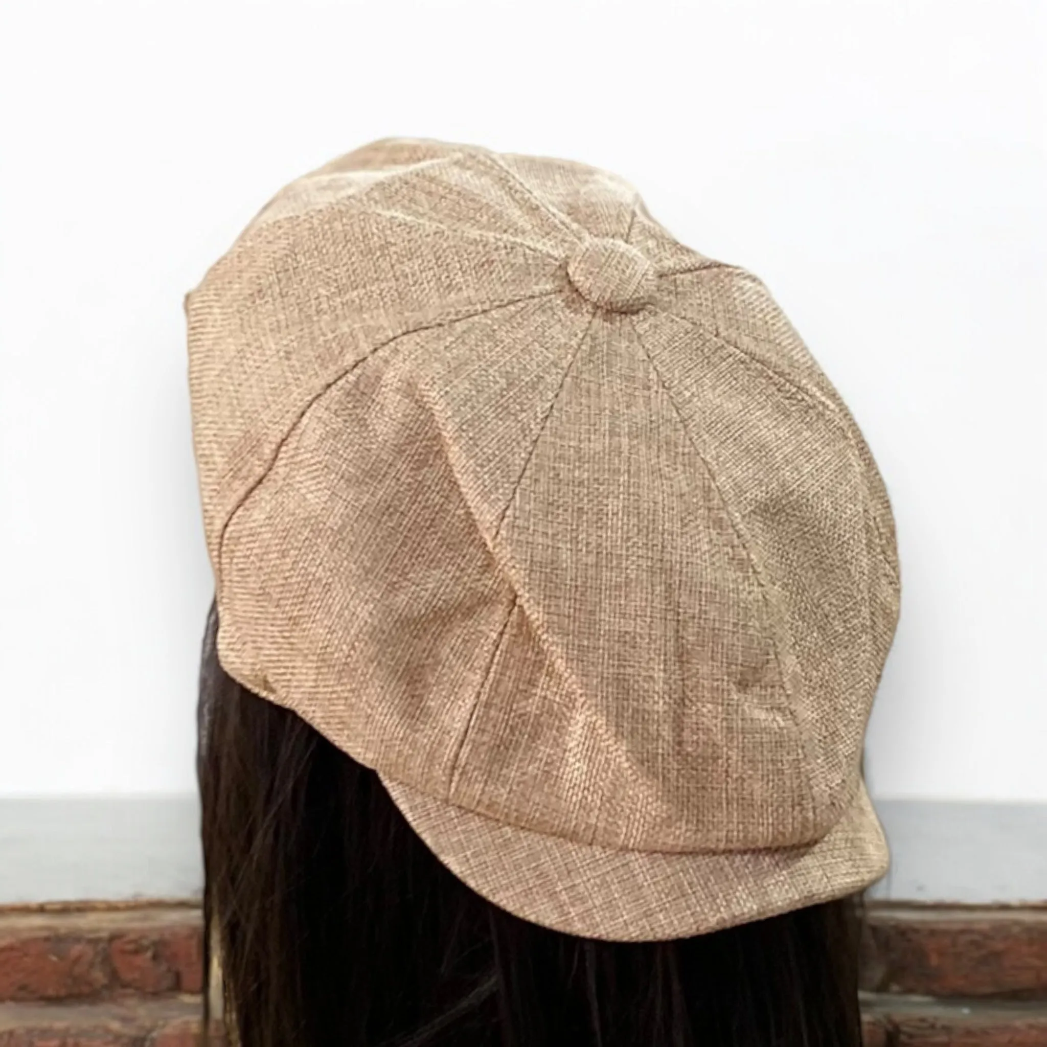 Checks Beige Linen Newsboy Flat Cap